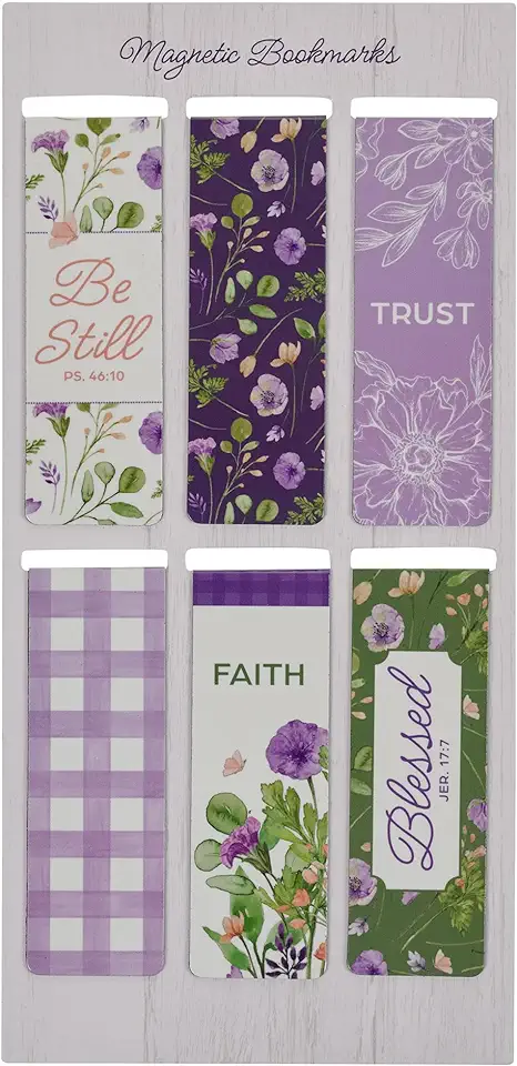 Christian Art Gifts Colorful Inspirational Magnetic Bookmark Set for Women: Blessed - Inspirational Bible Verses, White, Purple, Green Watercolor Flor