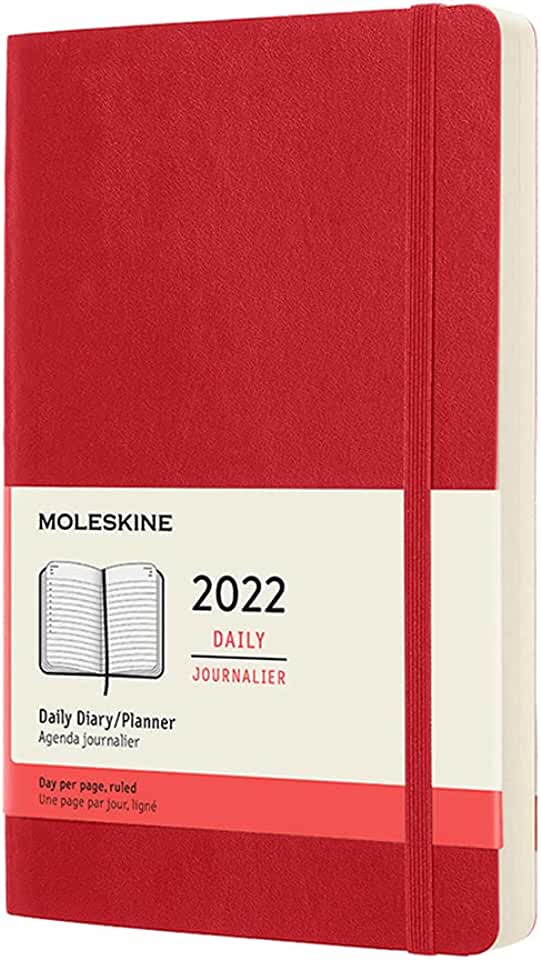 Moleskine 2022 Daily Planner, 12m, Large, Scarlet Red, Soft Cover (5 X 8.25)