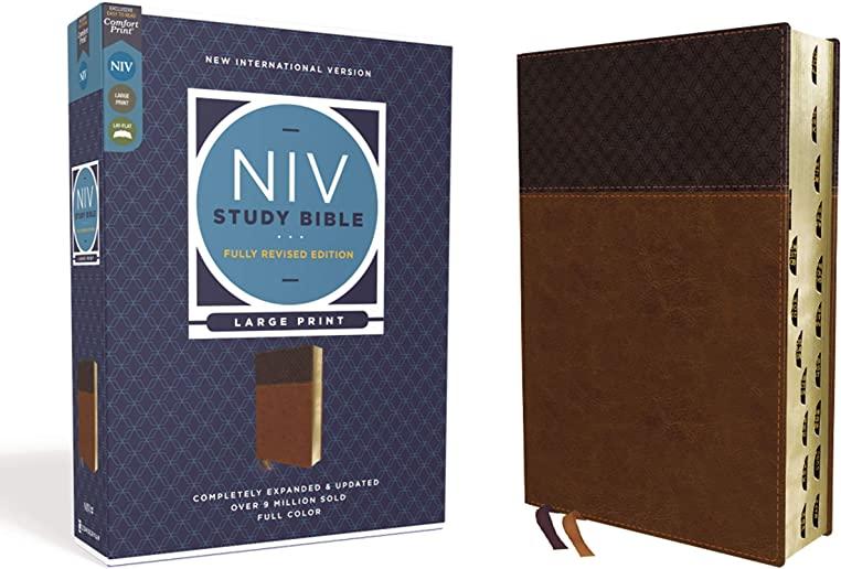 NIV Study Bible, Fully Revised Edition, Large Print, Leathersoft, Brown, Red Letter, Thumb Indexed, Comfort Print