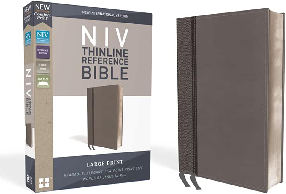 NIV, Thinline Reference Bible, Large Print, Imitation Leather, Gray, Red Letter Edition, Comfort Print