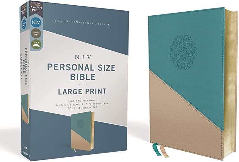 Niv, Personal Size Bible, Large Print, Leathersoft, Teal/Gold, Red Letter Edition, Comfort Print