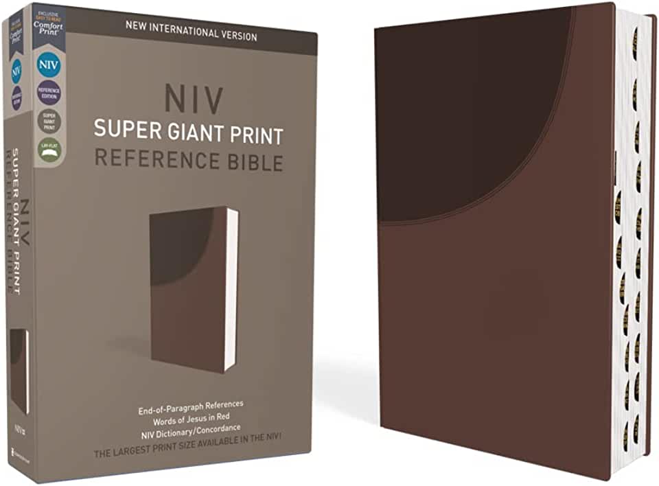 Niv, Super Giant Print Reference Bible, Leathersoft, Brown, Red Letter, Thumb Indexed, Comfort Print