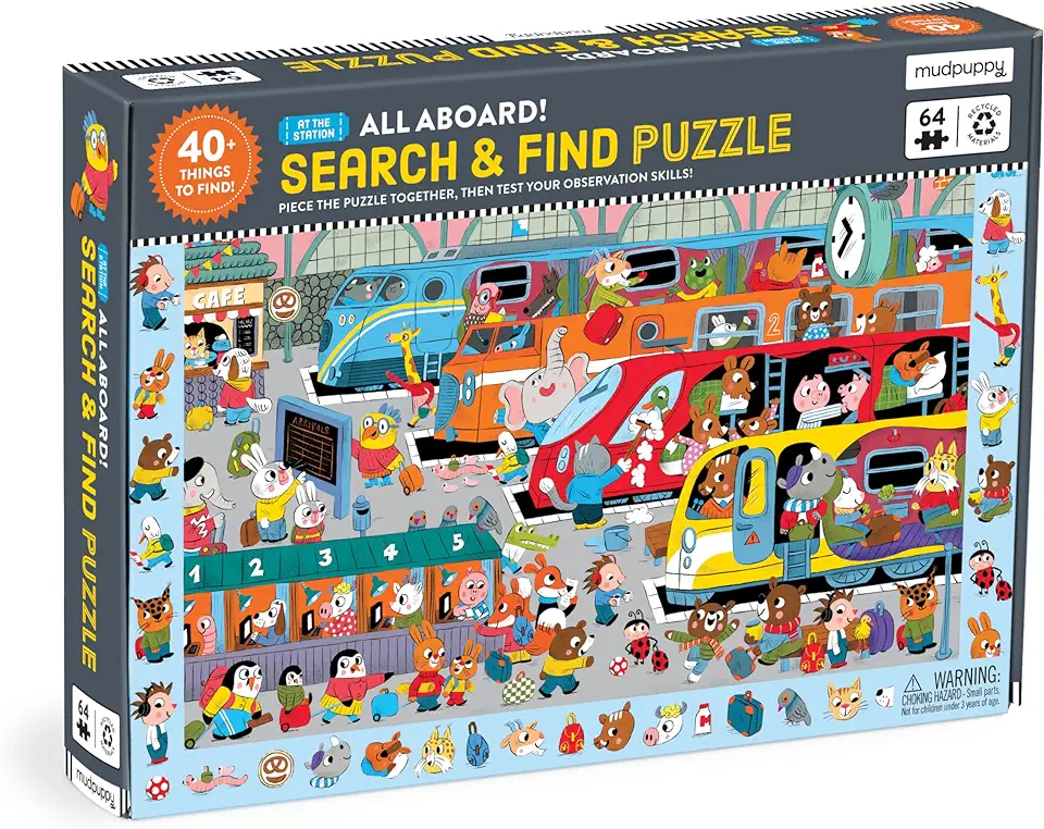 All Aboard! Train Station 64 Piece Search & Find Puzzle