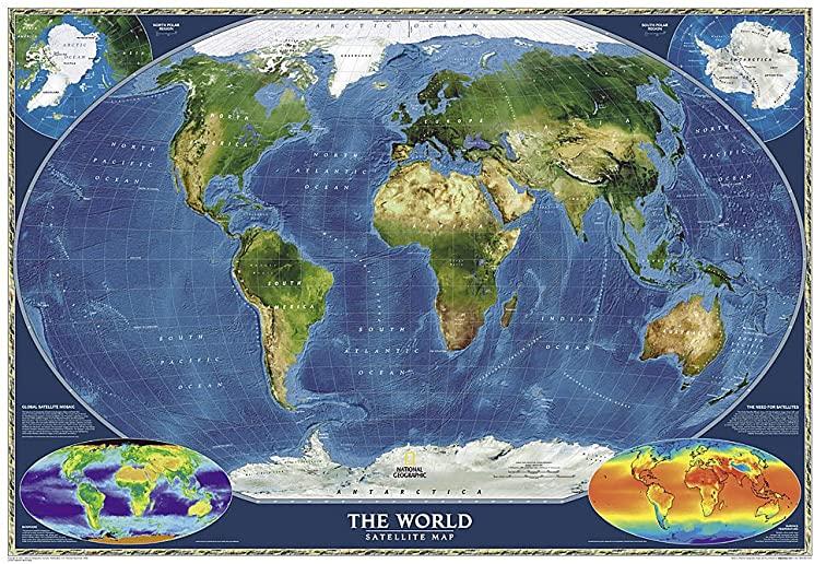 National Geographic: World Satellite Wall Map (43.5 X 30.5 Inches)