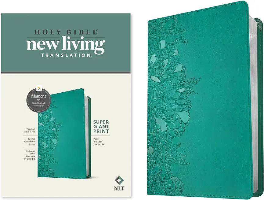NLT Super Giant Print Bible, Filament-Enabled Edition (Leatherlike, Peony Rich Teal, Red Letter)