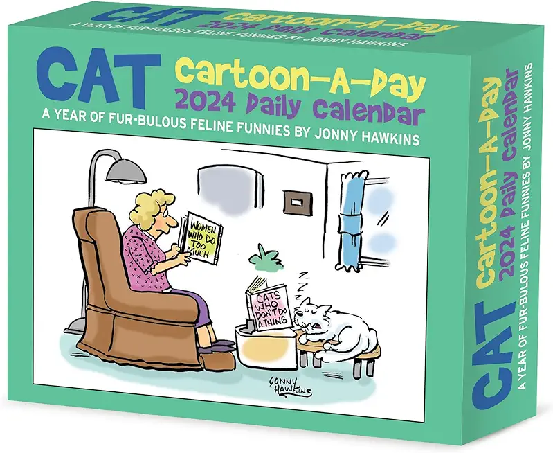 Cat Cartoon-A-Day by Jonny Hawkins 2024 6.2 X 5.4 Box Calendar