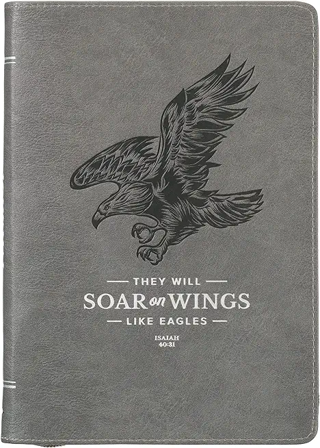 Christian Art Gifts Scripture Journal Gray Wings Like Eagles Isaiah 40:31 Bible Verse Inspirational Faux Leather Notebook, Zipper Closure, 336 Ruled P