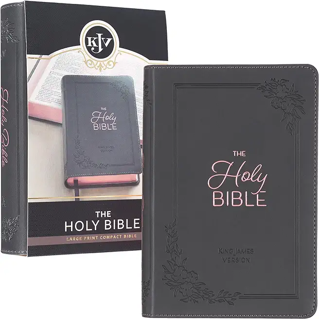 KJV Holy Bible, Compact Large Print Faux Leather Red Letter Edition - Ribbon Marker, King James Version, Gray