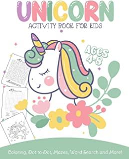 Unicorn Activity Book For Kids Ages 4-8 Coloring, Dot To Dot, Mazes, Word Search and More: Easy Non Fiction - Juvenile - Activity Books - Alphabet Boo