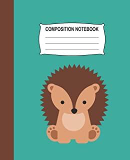 Composition Notebook: Aqua Wide Ruled Notebook With A Cute Baby Hedgehog